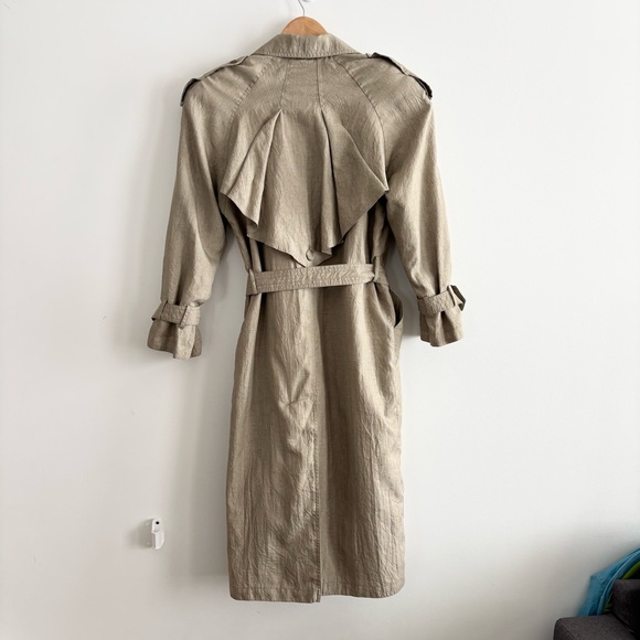 Vintage Tan Texture Classic Longline Trench Coat - Picture 9 of 15